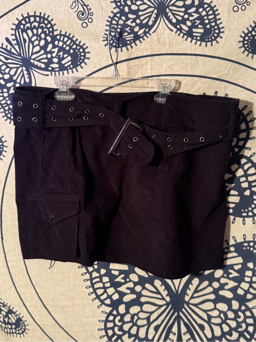Y2K Princess Polly Black Corduroy Mini Skirt with Belt